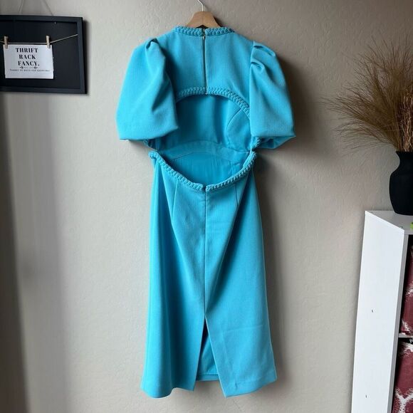 Rebecca Vallance Michelle Puff Sleeve Teal Blue Midi‎ Dress Size 10 - Picture 8 of 13